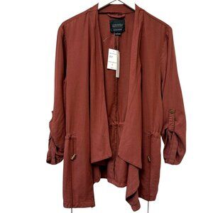 Sanctuary Womens Utility Jacket Large Rust Red Lyocell Casual Waterfall Front NW